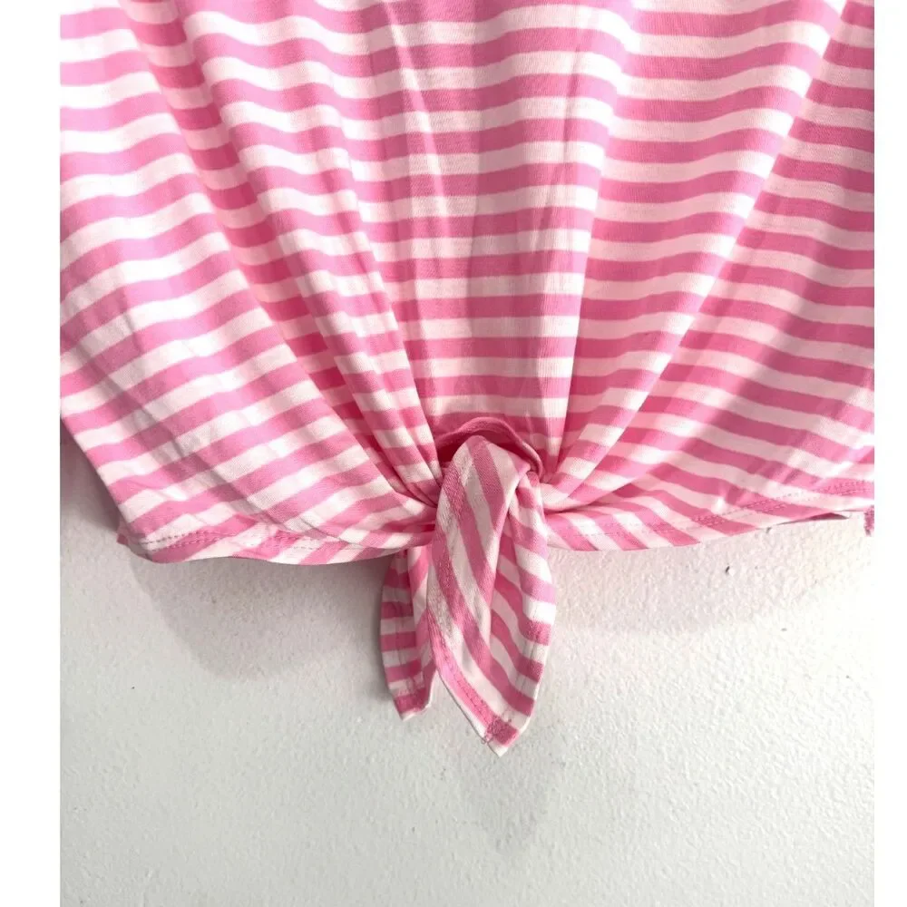 Rue 21 cropped t shirt pink stripes cherry summer casual beach vacation women L - Picture 4 of 5